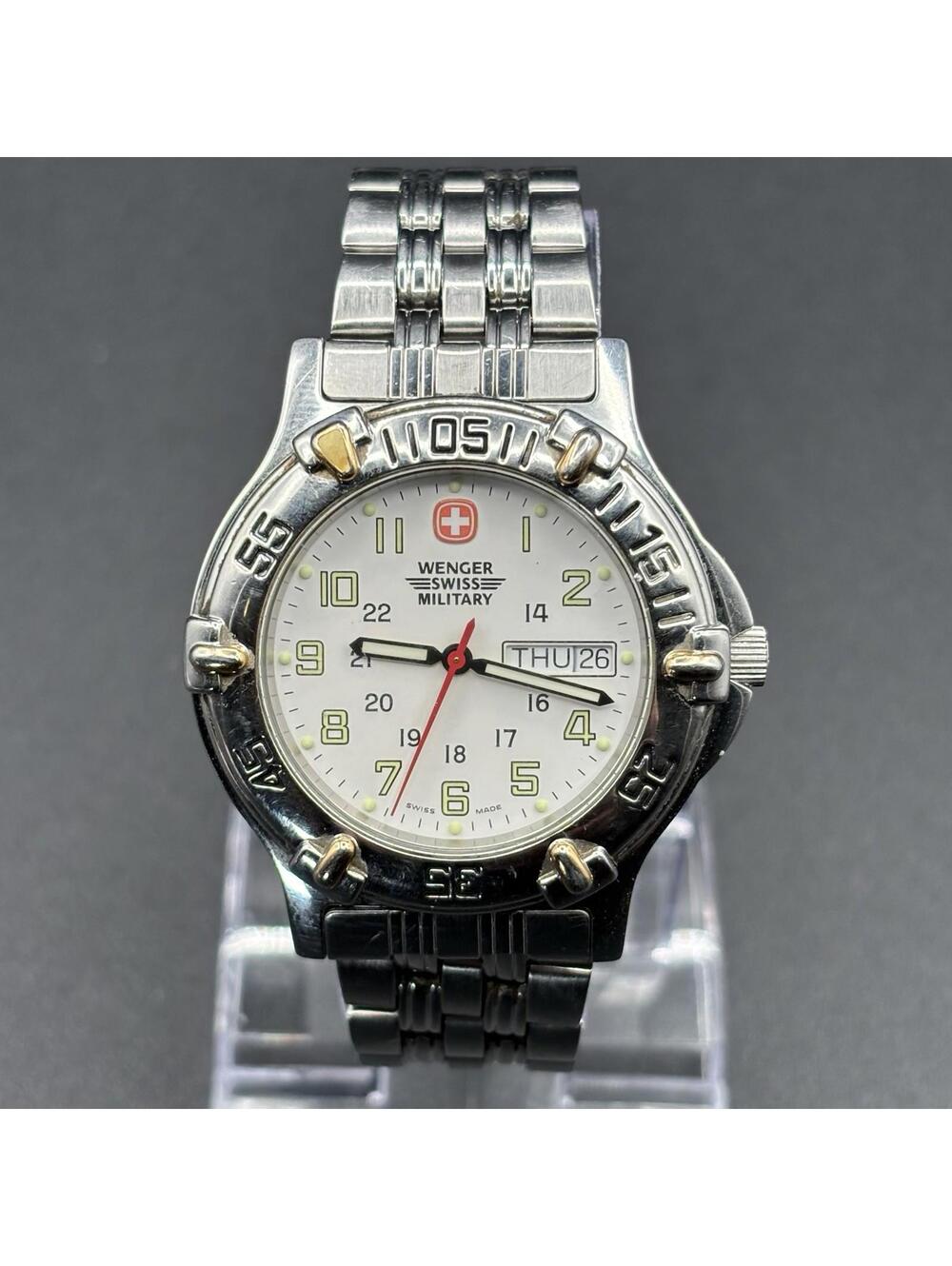 Wenger Swiss Military 7019X Silver-Tone Day/Date 40mm Swiss Watch w/ White Dial